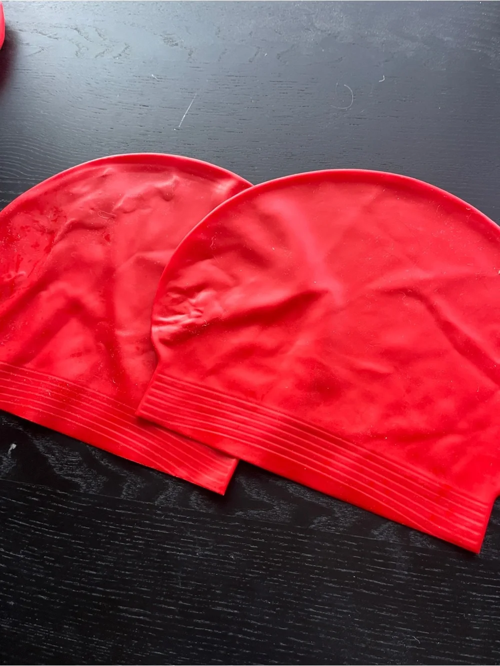 Red Latex Swimming Swim Cap Adult Size Waterproof Pool Gear x2